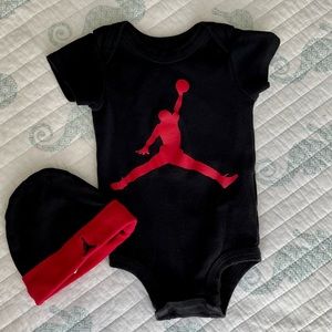 EUC Jordan logo onesie and matching beanie
